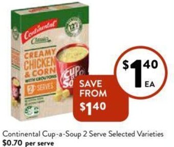 Foodworks Continental Cup-a-Soup 2 Serve Selected Varieties offer