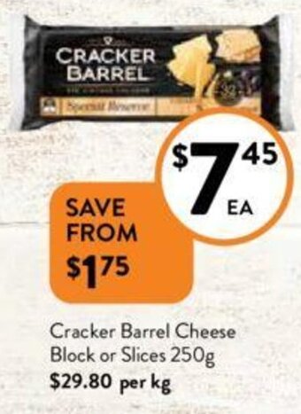 Foodworks Cracker Barrel Cheese Block or Slices 250g offer