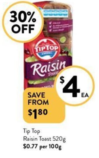 Foodworks Tip Top Raisin Toast 520g offer