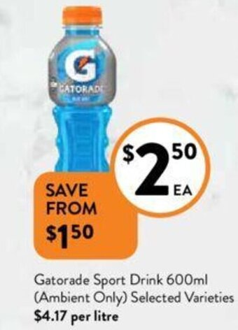 Foodworks Gatorade Sport Drink 600ml (Ambient Only) Selected Varieties offer