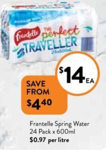 Foodworks Frantelle Spring Water 24 Pack x 600ml offer