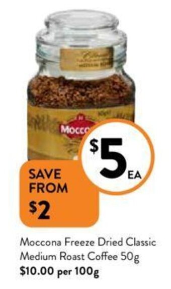 Foodworks Moccona Freeze Dried Classic Medium Roast Coffee 50g offer