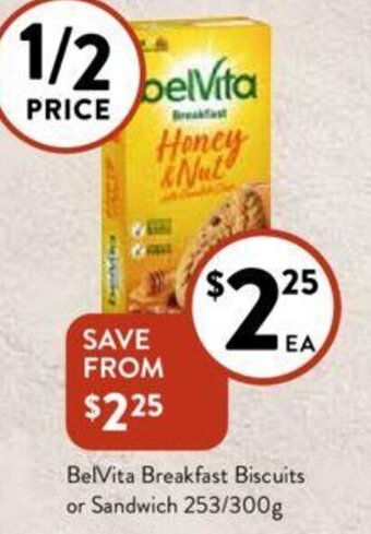 Foodworks BelVita Breakfast Biscuits or Sandwich 253/300g offer