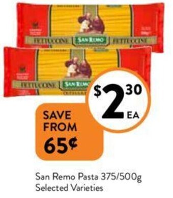 Foodworks San Remo Pasta 375/500g Selected Varieties offer