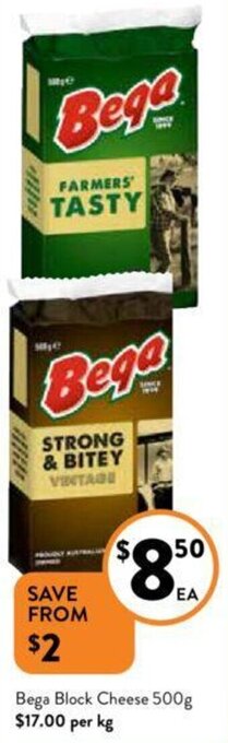 Foodworks Bega Block Cheese 500g offer