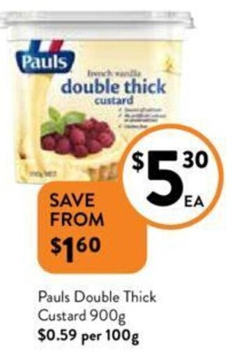 Foodworks Pauls Double Thick Custard 900g offer