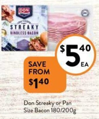 Foodworks Don Streaky or Pan Size Bacon 180/200g offer