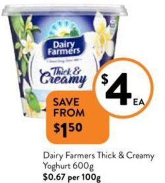Foodworks Dairy Farmers Thick & Creamy Yoghurt 600g offer