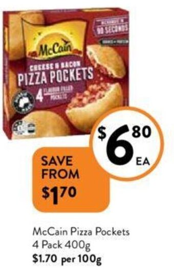 Foodworks McCain Pizza Pockets 4 Pack 400g offer