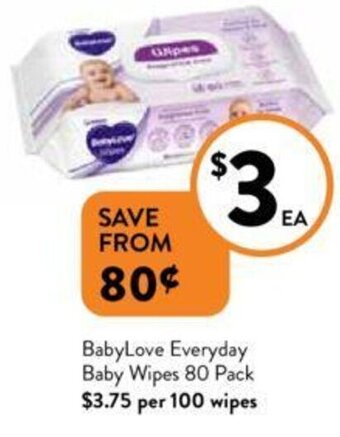 Foodworks BabyLove Everyday Baby Wipes 80 Pack offer