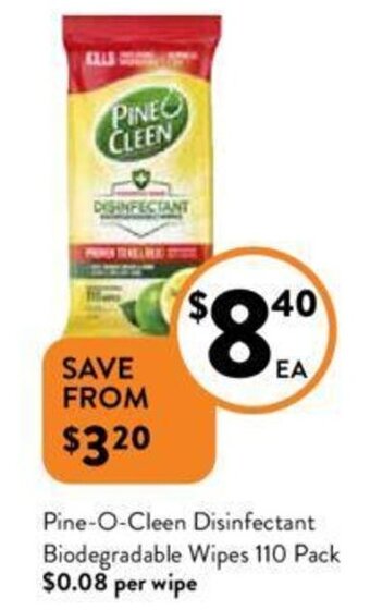 Foodworks Pine-O-Cleen Disinfectant Biodegradable Wipes 110 Pack offer