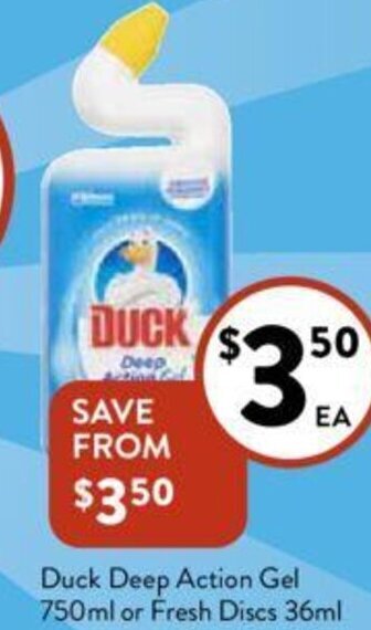 Foodworks Duck Deep Action Gel 750ml or Fresh Discs 36ml offer