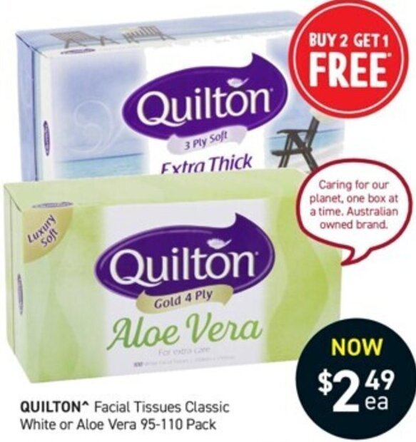 QUILTON Facial Tissues Classic White or Aloe Vera 95110 Pack offer at