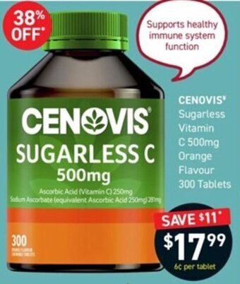 Chemist King CENOVIS Sugarless Vitamin C 500mg Orange Flavour 300 Tablets offer