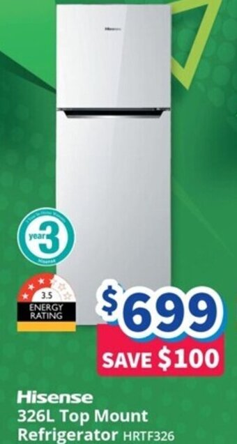 Bi-Rite Hisense 326L Top Mount Refrigerator offer