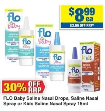 My Chemist FLO Baby Saline Nasal Drops, Saline Nasal Spray or Kids Saline Nasal Spray 15ml offer