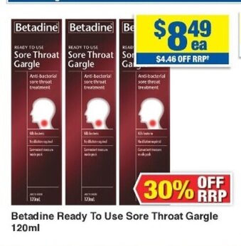 Betadine Ready to Use Sore Throat Gargle 120ml