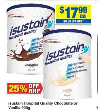 Isustain Hospital Quality Chocolate or Vanilla 900g