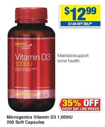 My Chemist Microgenics Vitamin D3 1,000IU 200 Soft Capsules offer