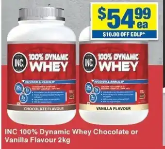 INC 100% Dynamic Whey Chocolate or Vanilla Flavour 2kg