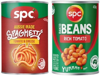 IGA Spc baked beans or spaghetti 420‑425g selected varieties offer