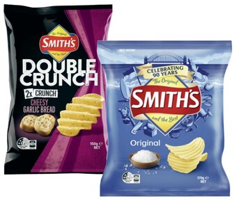 Coles Smith's crinkle cut or double crunch potato chips 150g-170g offer