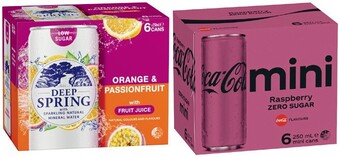 Coles Coca-cola, fanta, sprite or deep spring mini cans 6x250ml offer
