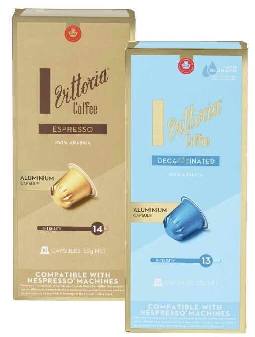 Vittoria nespresso compatible coffee capsules 10 pack offer at Coles