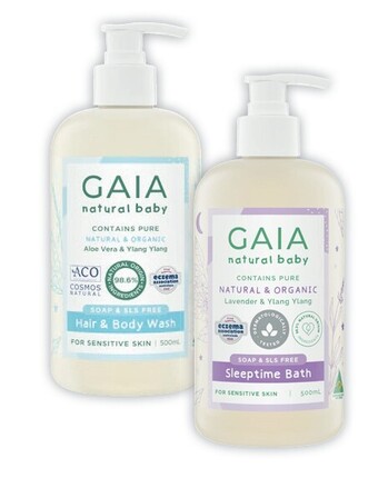 Coles Gaia natural baby hair & body wash or sleeptime bath 500ml offer