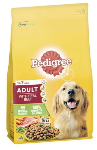 Coles Pedigree dry dog food 2.5kg-3kg offer
