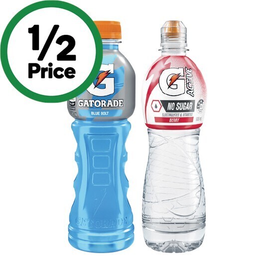 Woolworths Gatorade sports drink or g-active flavoured water 600ml offer