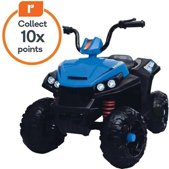 Woolworths Rovo kids electric ride on atv quad bike battery powered, black and blue offer