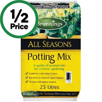 Woolworths Brunnings potting mix or pine bark 25 litre offer