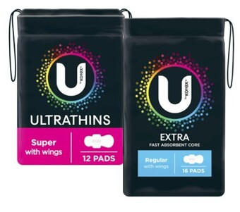 Coles U by kotex pads with wings regular 14 pack or super 12 pack offer