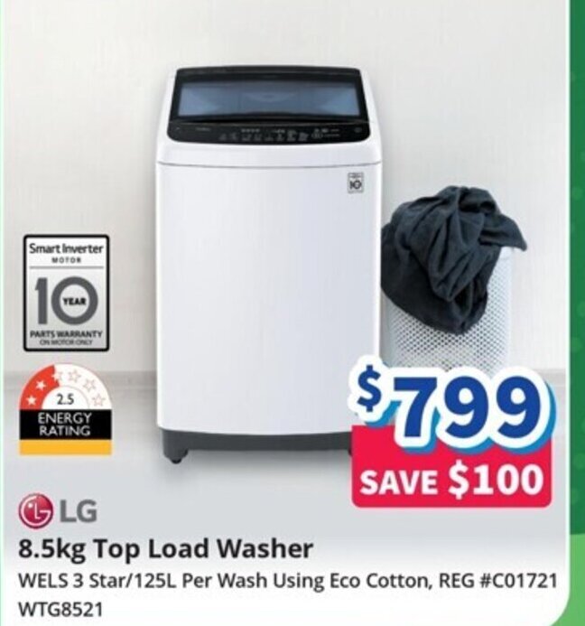 LG 8.5kg Top Load Washer offer at BiRite