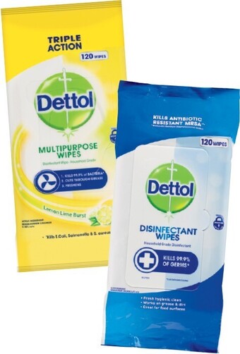 IGA Dettol Disinfectant Wipes 120 Pack Selected Varieties offer