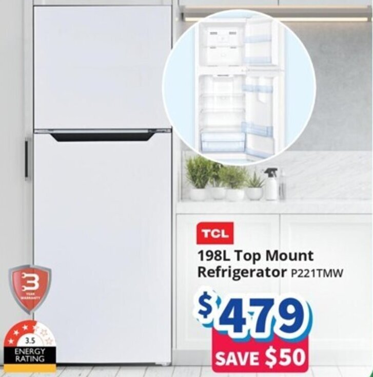 Bi-Rite TCL 198L Top Mount Refrigerator P221TMW offer