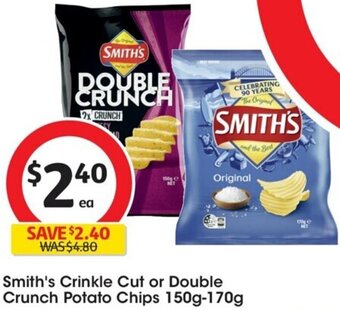 Coles Smith's Crinkle Cut or Double Crunch Potato Chips 150g-170g offer