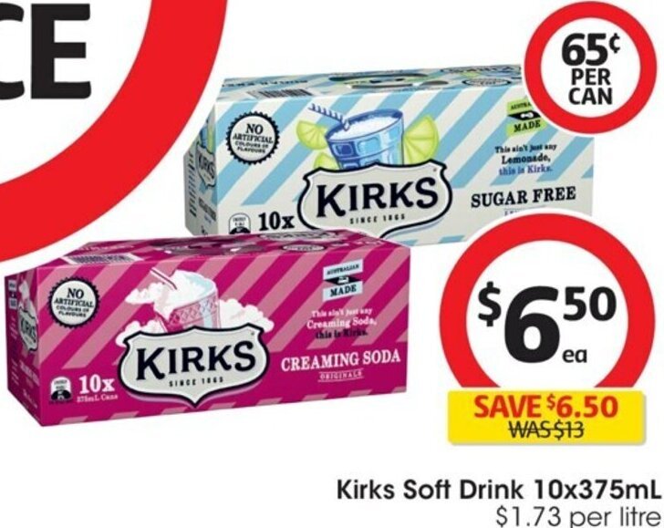 Kirks Soft Drink 10x375mL offer at Coles