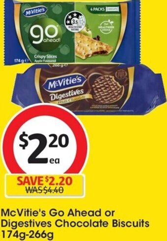 Coles McVitie's Go Ahead or Digestives Chocolate Biscuits 174g-266g offer