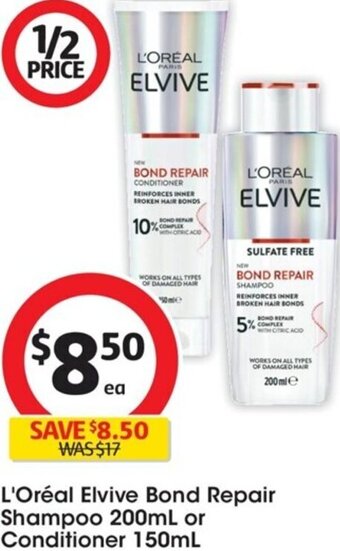 Coles L'Oréal Elvive BOND REPAIR SHAMPOO REINFORCES INNER BROKEN HAIR BONDS BOND REPAIR offer