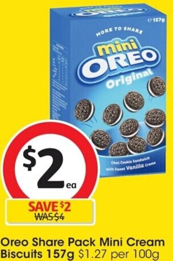 Coles Oreo Share Pack Mini Cream Biscuits 157g offer