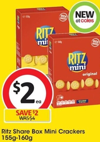 Coles Ritz Share Box Mini Crackers 155g-160g offer