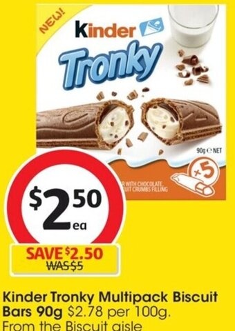 Coles Kinder Tronky Multipack Biscuit Bars 90g offer