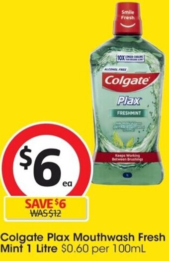 Coles Colgate Plax Mouthwash Fresh Mint 1 Litre offer