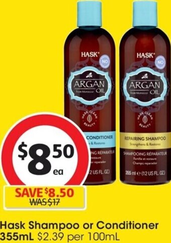 Coles Hask Shampoo or Conditioner 355mL offer