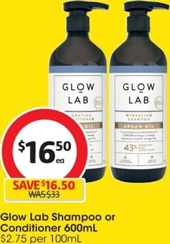 Coles Glow Lab Shampoo or Conditioner 600mL offer