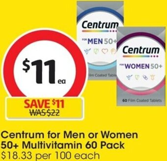 Coles Centrum for Men or Women 50+ Multivitamin 60 Pack offer