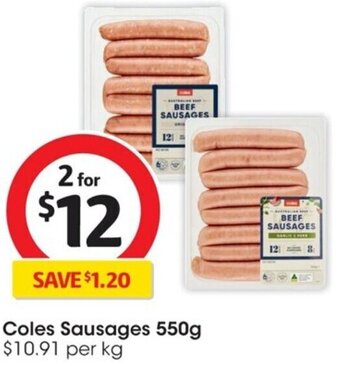 Coles Coles Sausages 550g offer