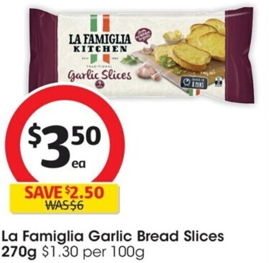 Coles La Famiglia Garlic Bread Slices 270g offer